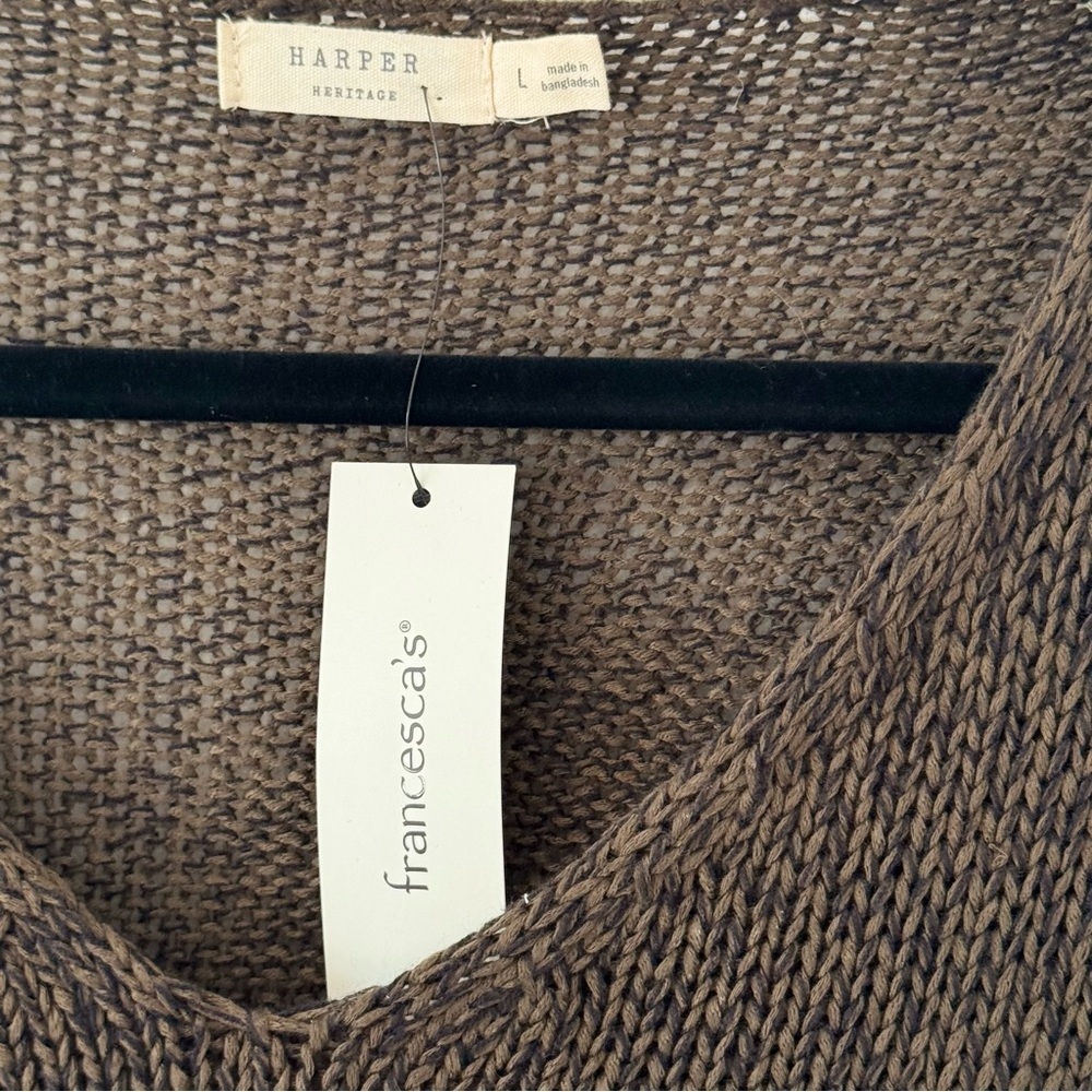 Francesca’s Harper Heritage Brown Knit Sweater Women’s Large NWT w/Elbow Patch - Picture 4 of 7